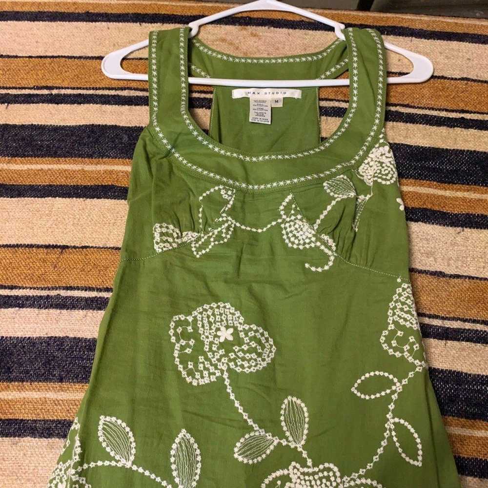 Vintage 90's Y2K Dress Green Floral embroidered R… - image 7