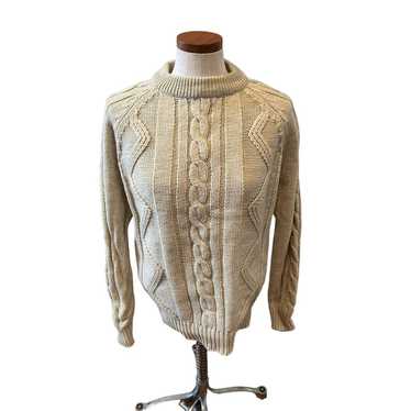 Vintage 80s Oatmeal Acrylic cable knit sweater L - image 1