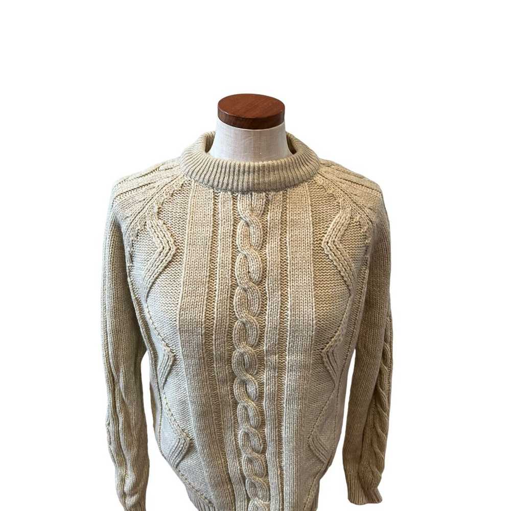 Vintage 80s Oatmeal Acrylic cable knit sweater L - image 2