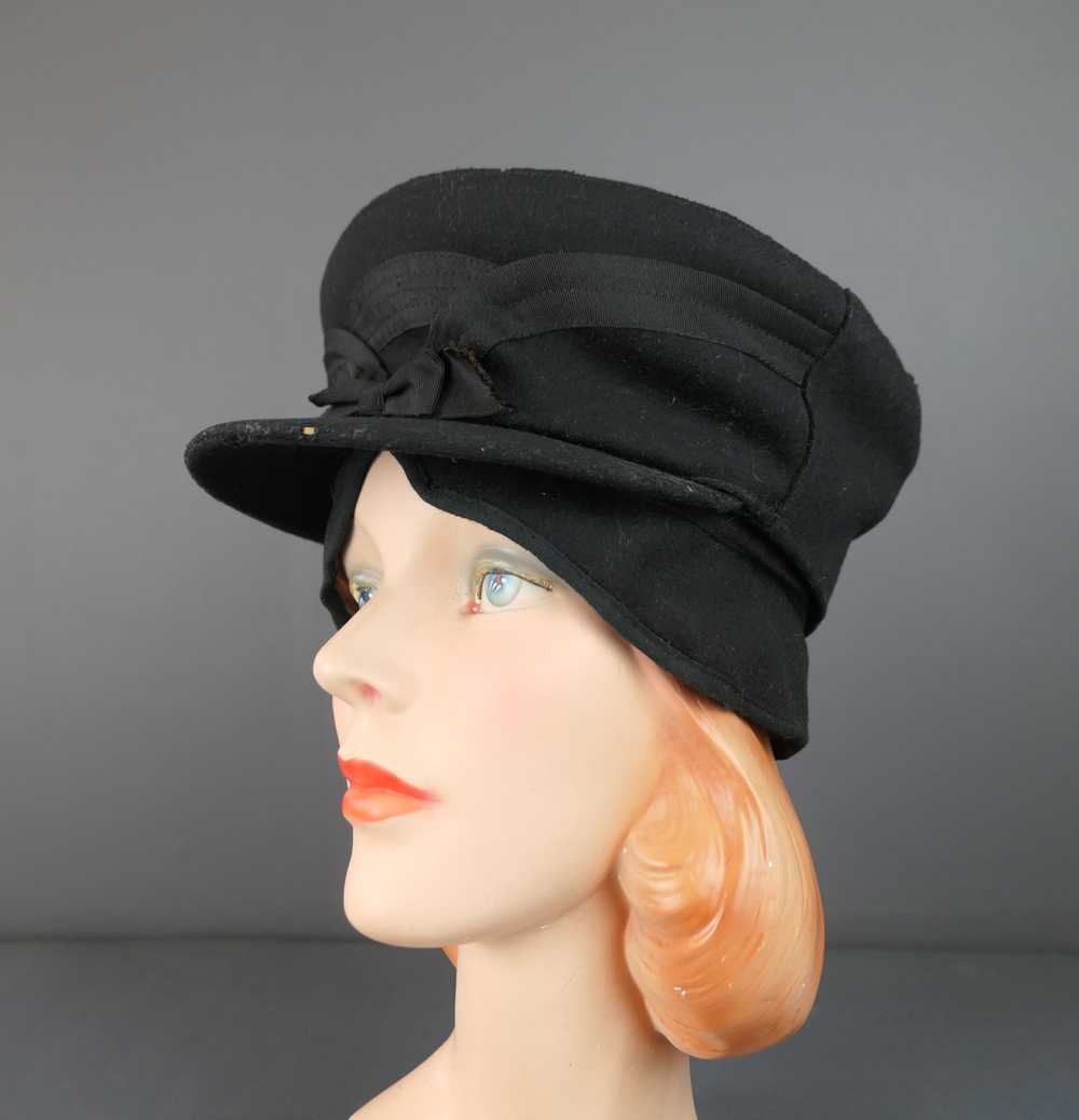 Antique Men's Black Felt Winter Hat with Fur Line… - image 11