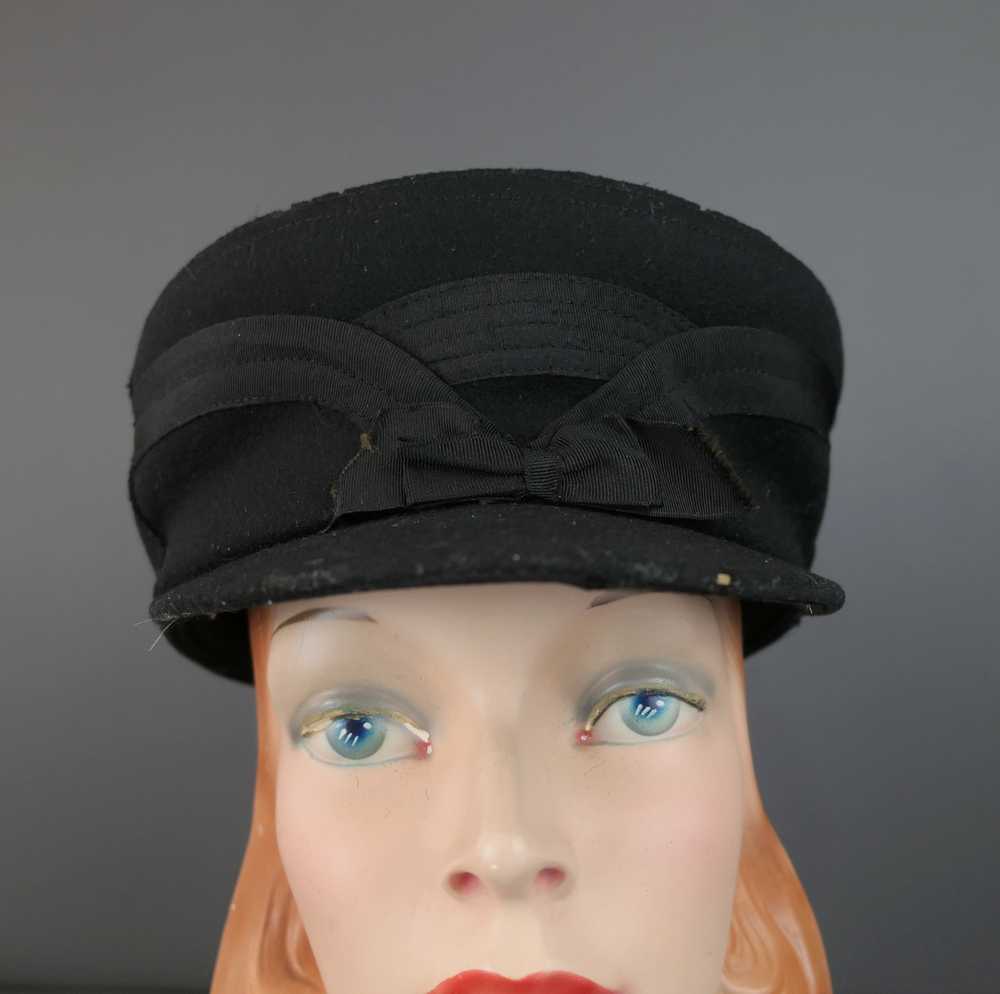 Antique Men's Black Felt Winter Hat with Fur Line… - image 12