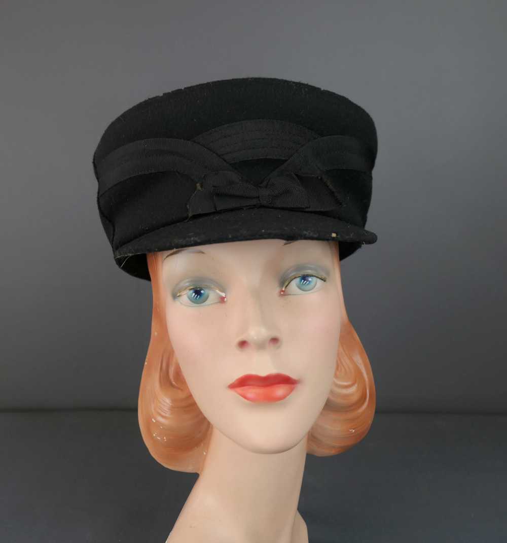 Antique Men's Black Felt Winter Hat with Fur Line… - image 2