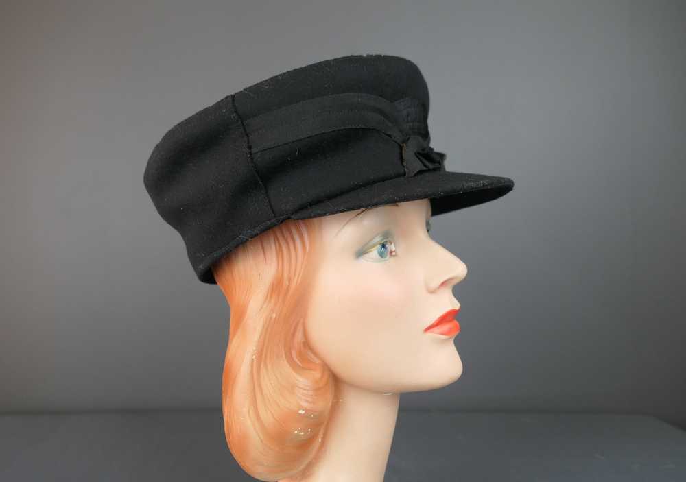 Antique Men's Black Felt Winter Hat with Fur Line… - image 4