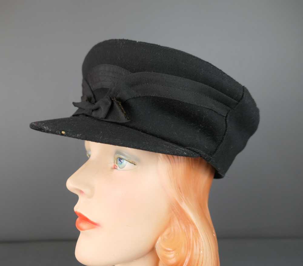 Antique Men's Black Felt Winter Hat with Fur Line… - image 5