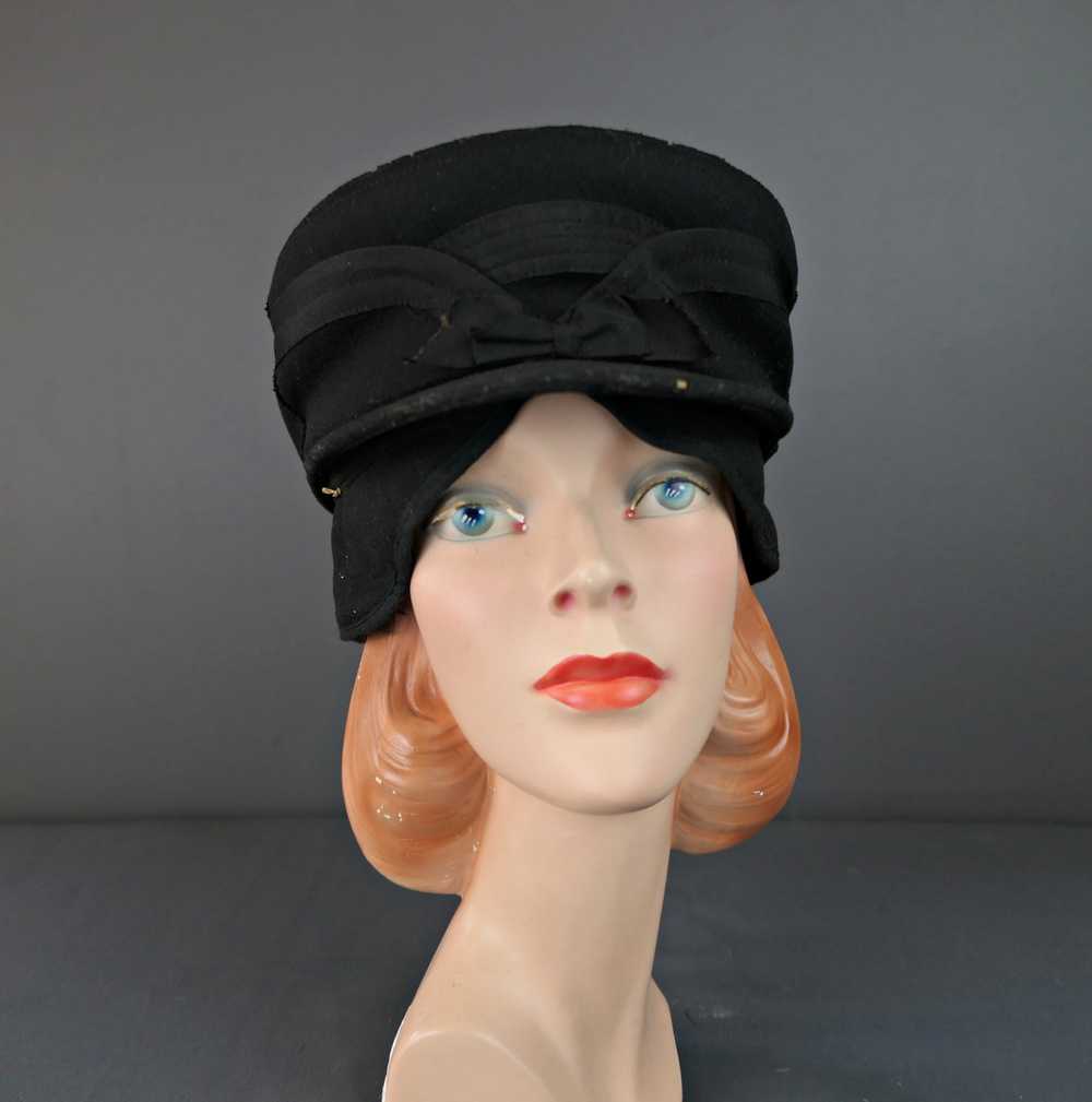 Antique Men's Black Felt Winter Hat with Fur Line… - image 8