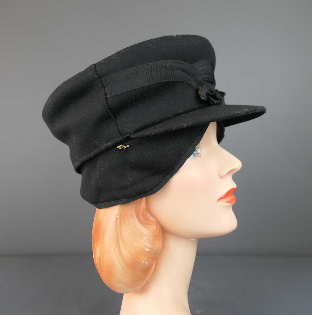 Antique Men's Black Felt Winter Hat with Fur Line… - image 9