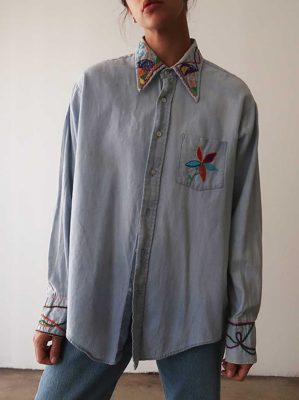 Embroidered Chambray Shirt - image 3