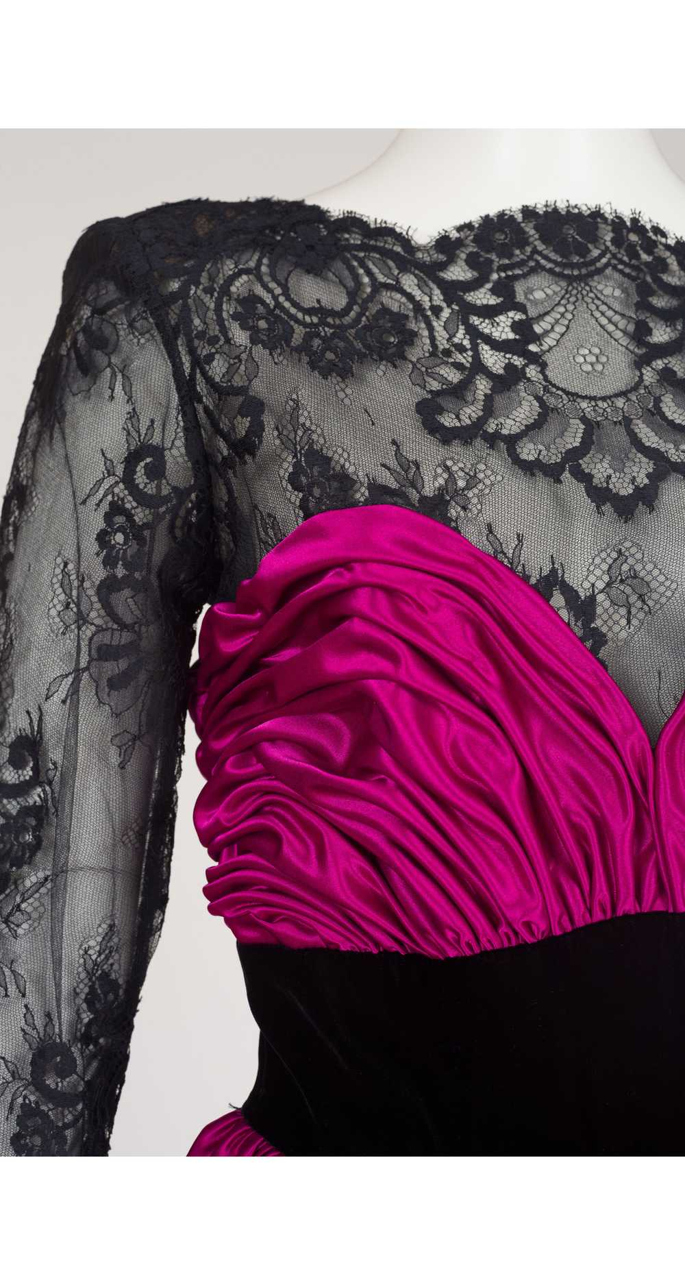 Victor Costa 1980s Fuchsia Satin & Black Velvet E… - image 3