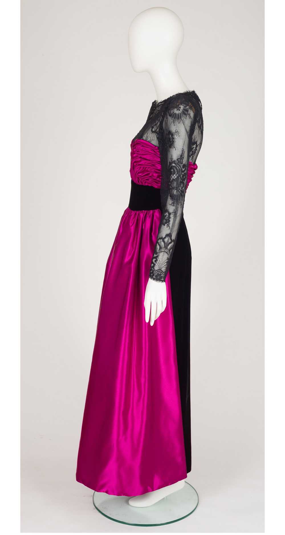 Victor Costa 1980s Fuchsia Satin & Black Velvet E… - image 4