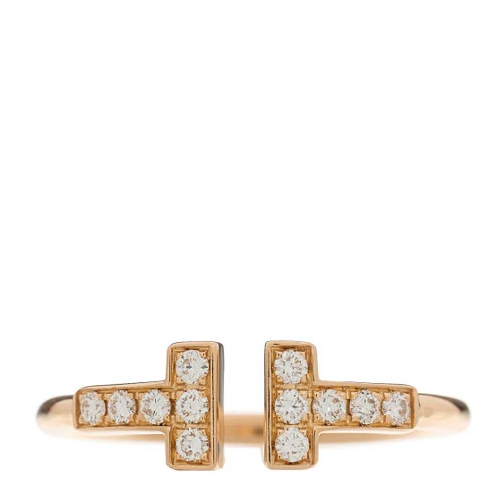 TIFFANY 18K Rose Gold Diamond T Wire Ring 53 6.25 - image 1