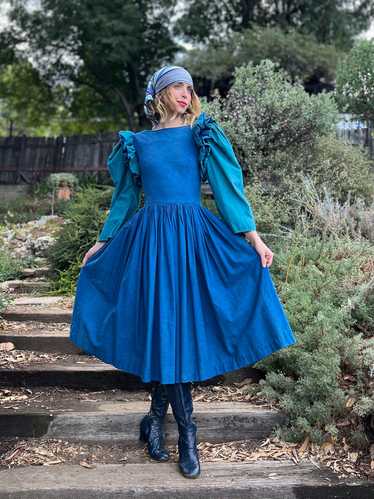 The Laney Dress - Vintage 1980s blue cotton long s