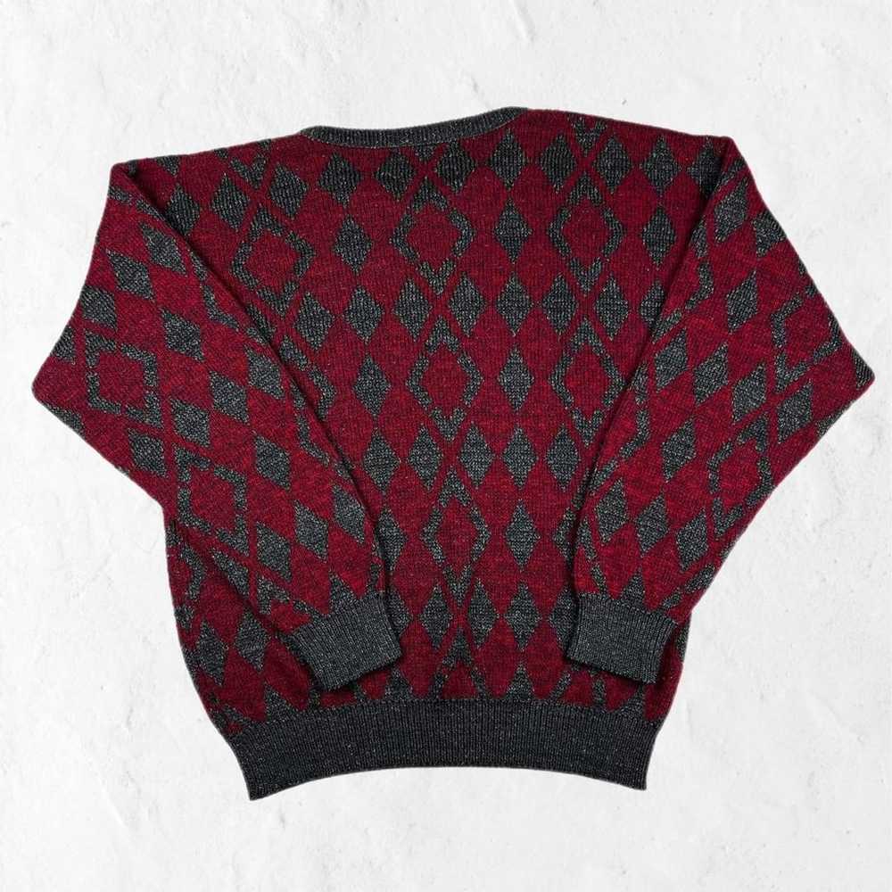 Jantzen Vintage Red & Gray Argyle Sweater Size L - image 2