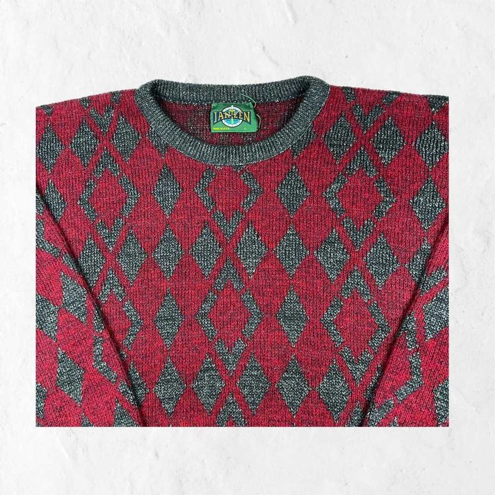 Jantzen Vintage Red & Gray Argyle Sweater Size L - image 3
