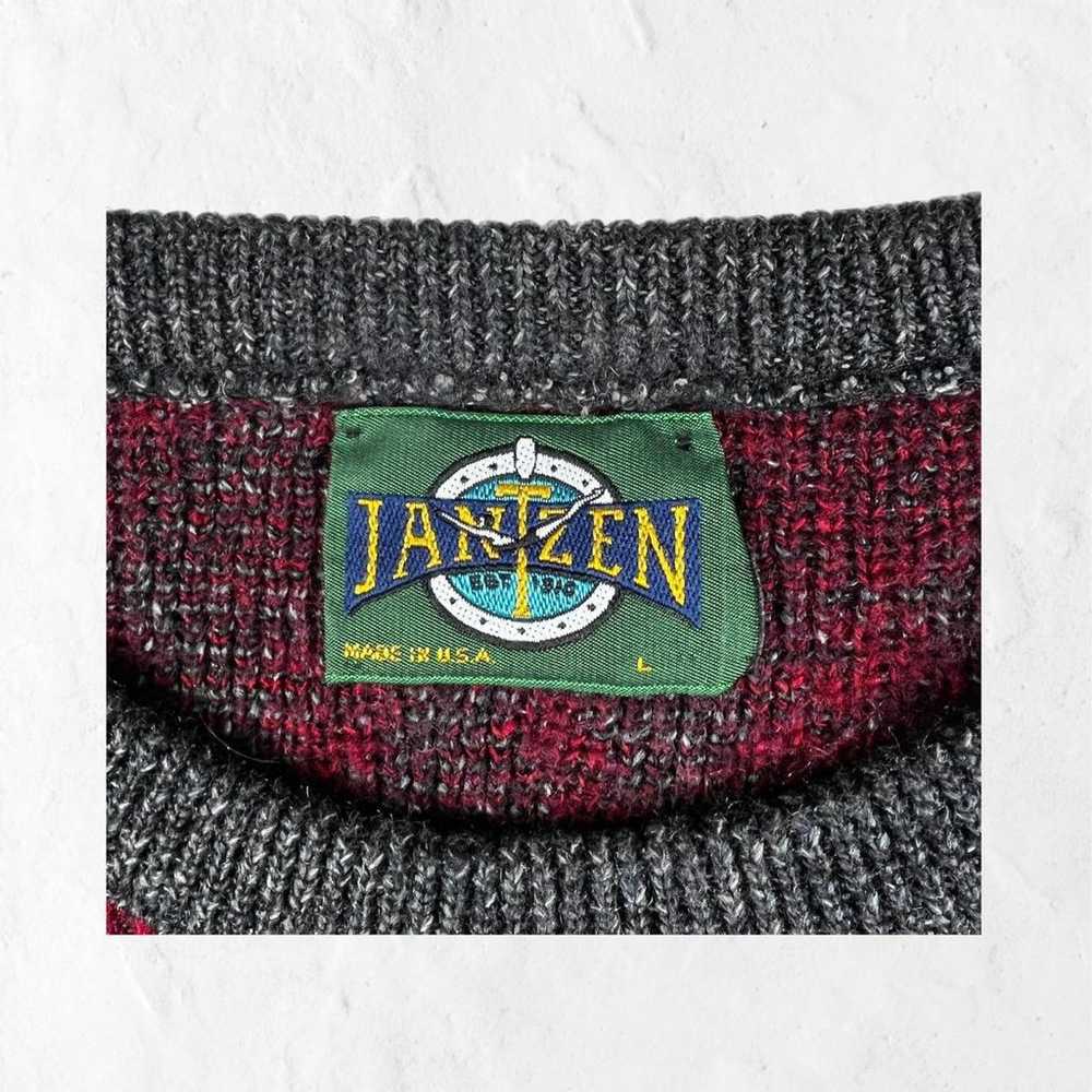 Jantzen Vintage Red & Gray Argyle Sweater Size L - image 4