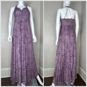 1970s Purple Floral Halter Maxi Dress, Size XS - image 1