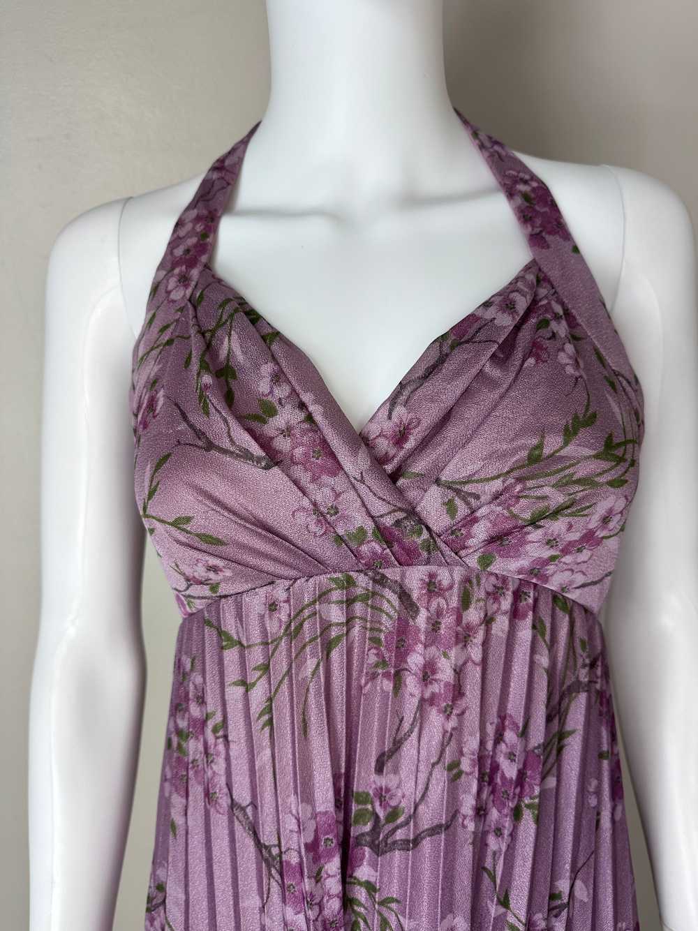 1970s Purple Floral Halter Maxi Dress, Size XS - image 2