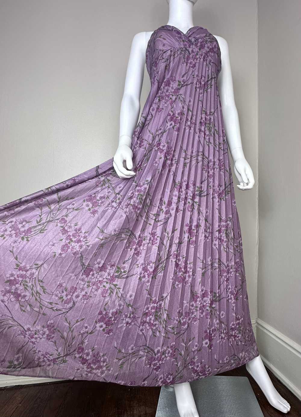 1970s Purple Floral Halter Maxi Dress, Size XS - image 3