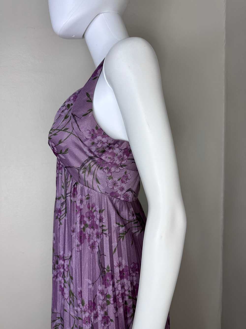 1970s Purple Floral Halter Maxi Dress, Size XS - image 4