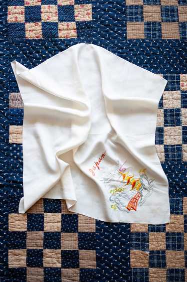 1940's Japanese Silk Souvenir Scarf