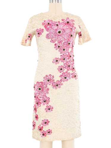 Cream Sequin Embellished Floral Knit Dress