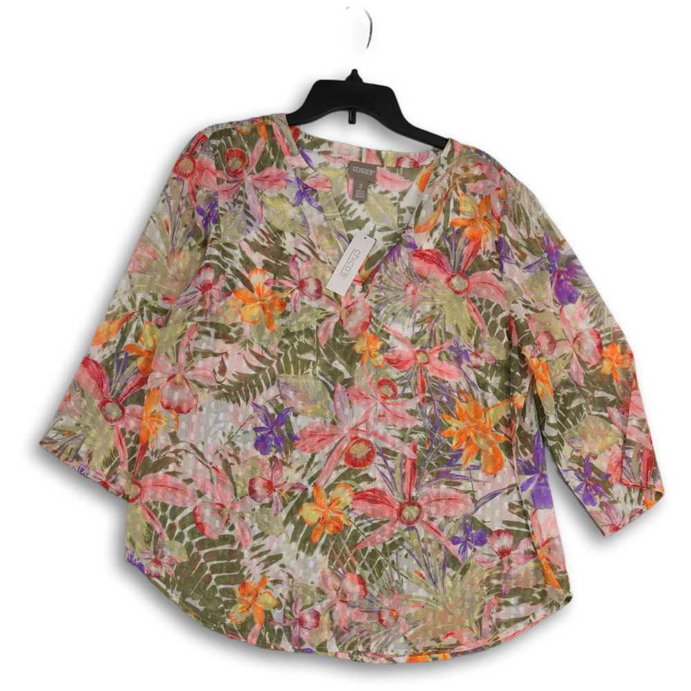 Chico's NWT Womens Multicolor Floral Print 3/4 Sl… - image 1