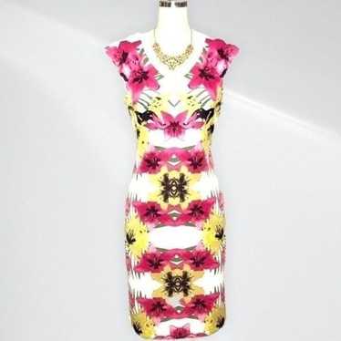 Inc. Pink White & Green Floral Scuba Sheath Dress 