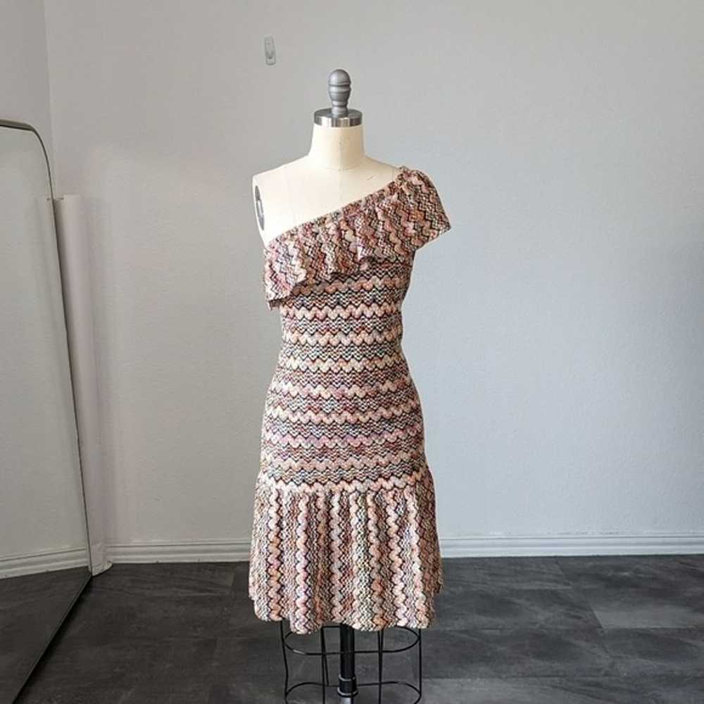 Trina Turk Chevron One Shoulder Ruffle Knit Dress… - image 1