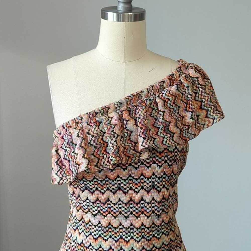 Trina Turk Chevron One Shoulder Ruffle Knit Dress… - image 3
