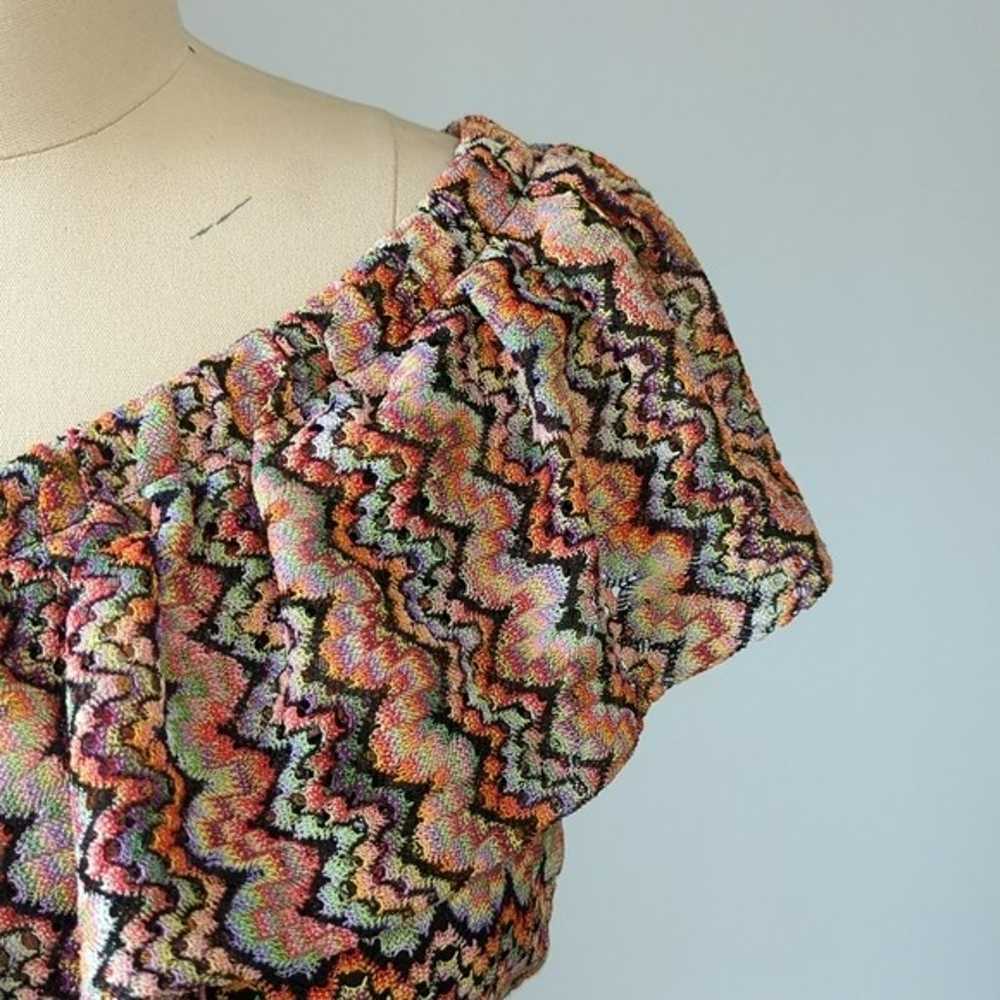 Trina Turk Chevron One Shoulder Ruffle Knit Dress… - image 4