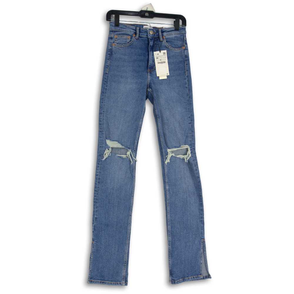 Zara NWT Womens Blue Denim Medium Wash Distressed… - image 1