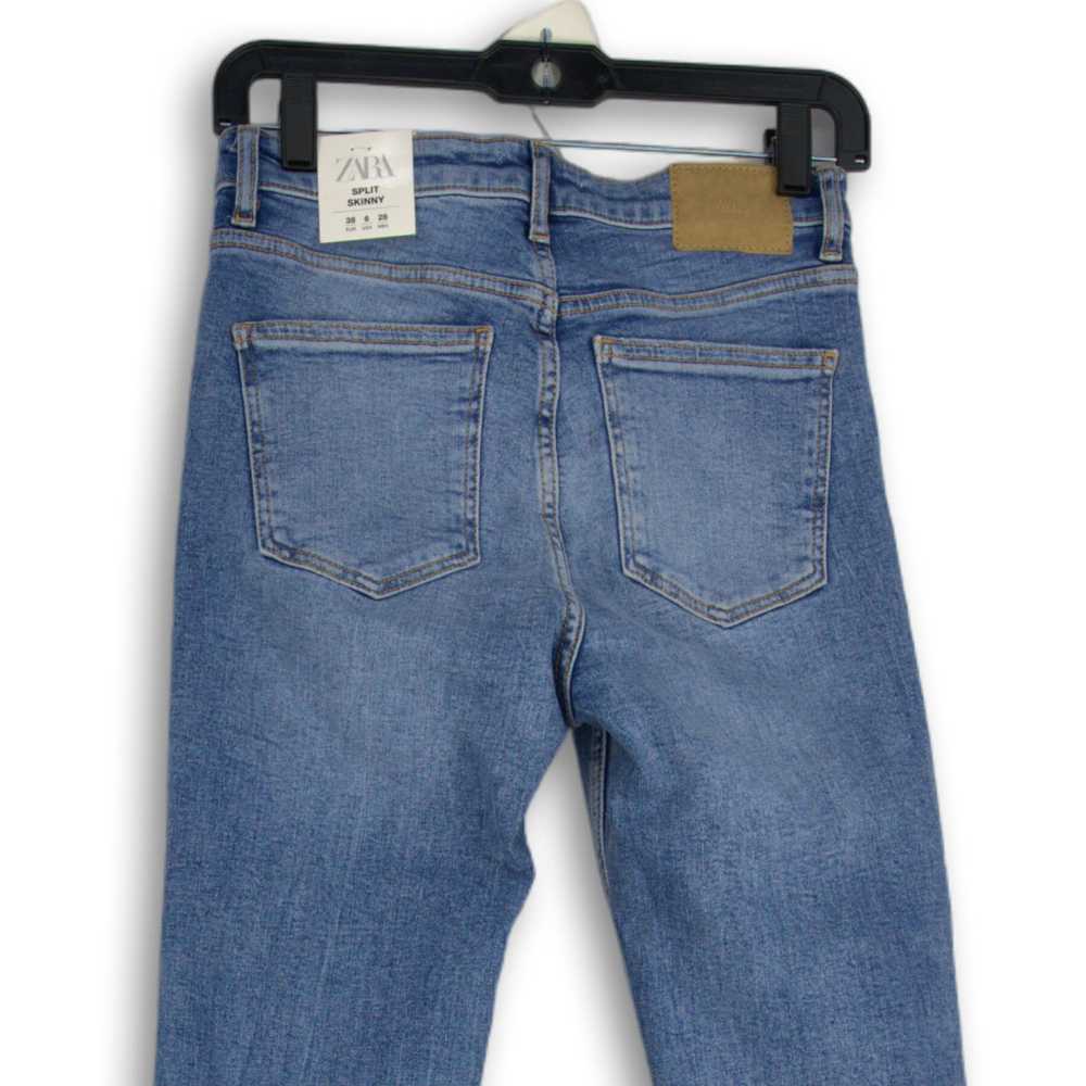 Zara NWT Womens Blue Denim Medium Wash Distressed… - image 4