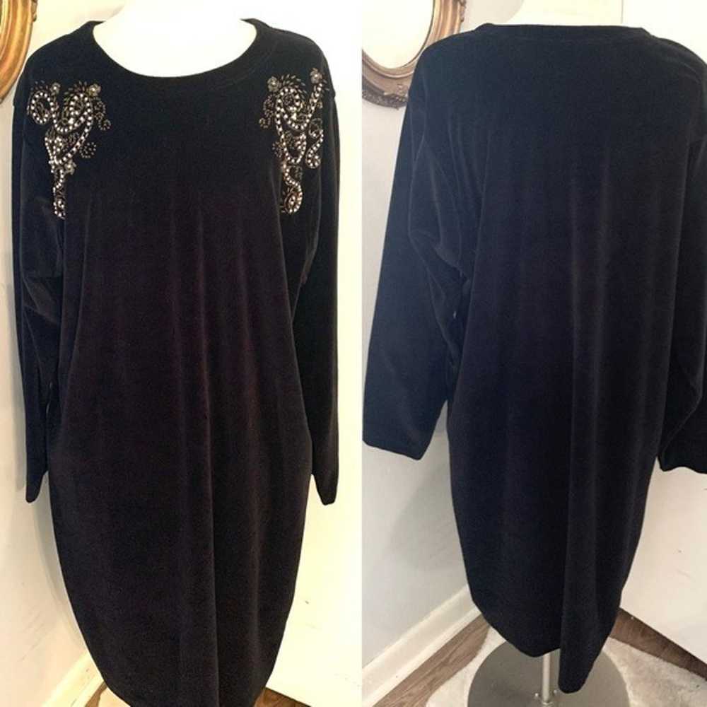 Vintage :: Black Velvet Embellished midi Dress 1X… - image 10