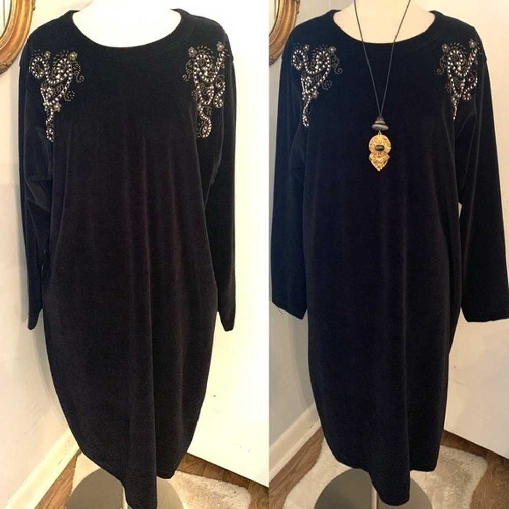 Vintage :: Black Velvet Embellished midi Dress 1X… - image 9