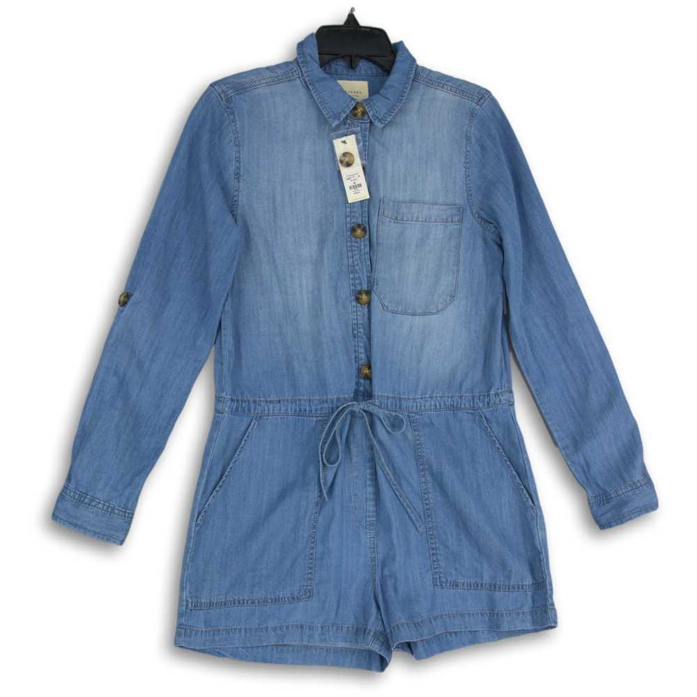 NWT Womens Blue Denim Long Sleeve One-Piece Rompe… - image 1