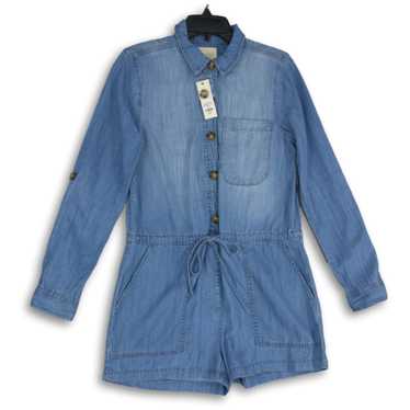 NWT Womens Blue Denim Long Sleeve One-Piece Rompe… - image 1