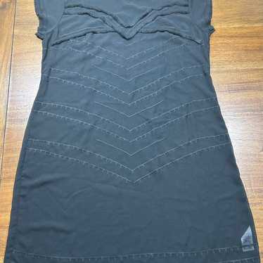 CABI Embroidered Sheer Dress Size M Black Cap Sle… - image 1