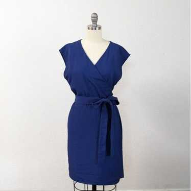 Everlane V Neck Wrap Waist Tie Dress Blue 2 Busin… - image 1