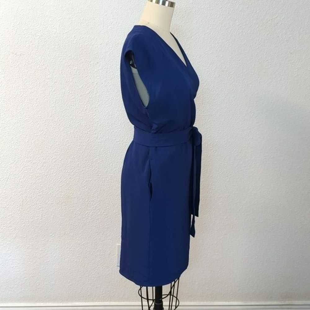 Everlane V Neck Wrap Waist Tie Dress Blue 2 Busin… - image 3