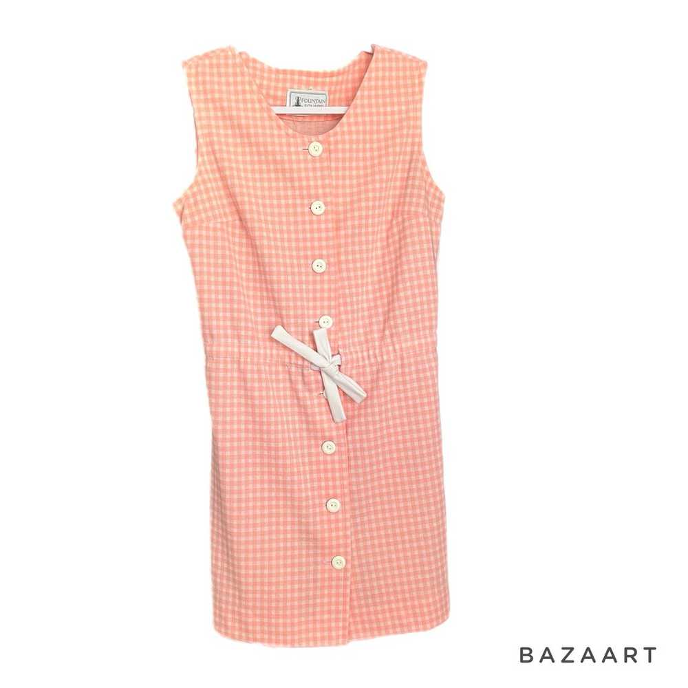 RARE Vintage Fountain Square Dress Peach Pink Whi… - image 1