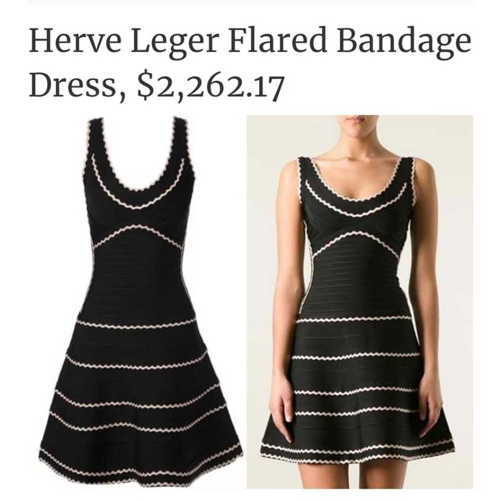 Herve Leger Flared Bandage Dress X Small Excellen… - image 1