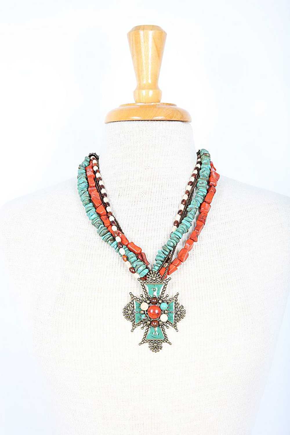 Multi Strand Costume Jewelry Necklace with Pendan… - image 1