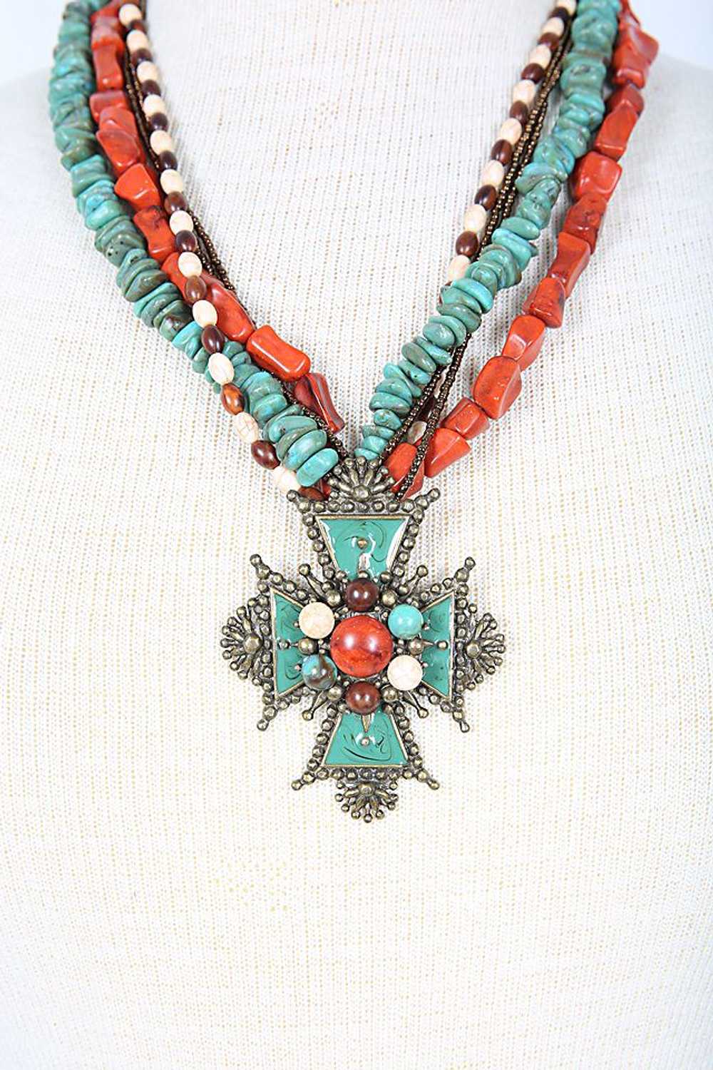 Multi Strand Costume Jewelry Necklace with Pendan… - image 2