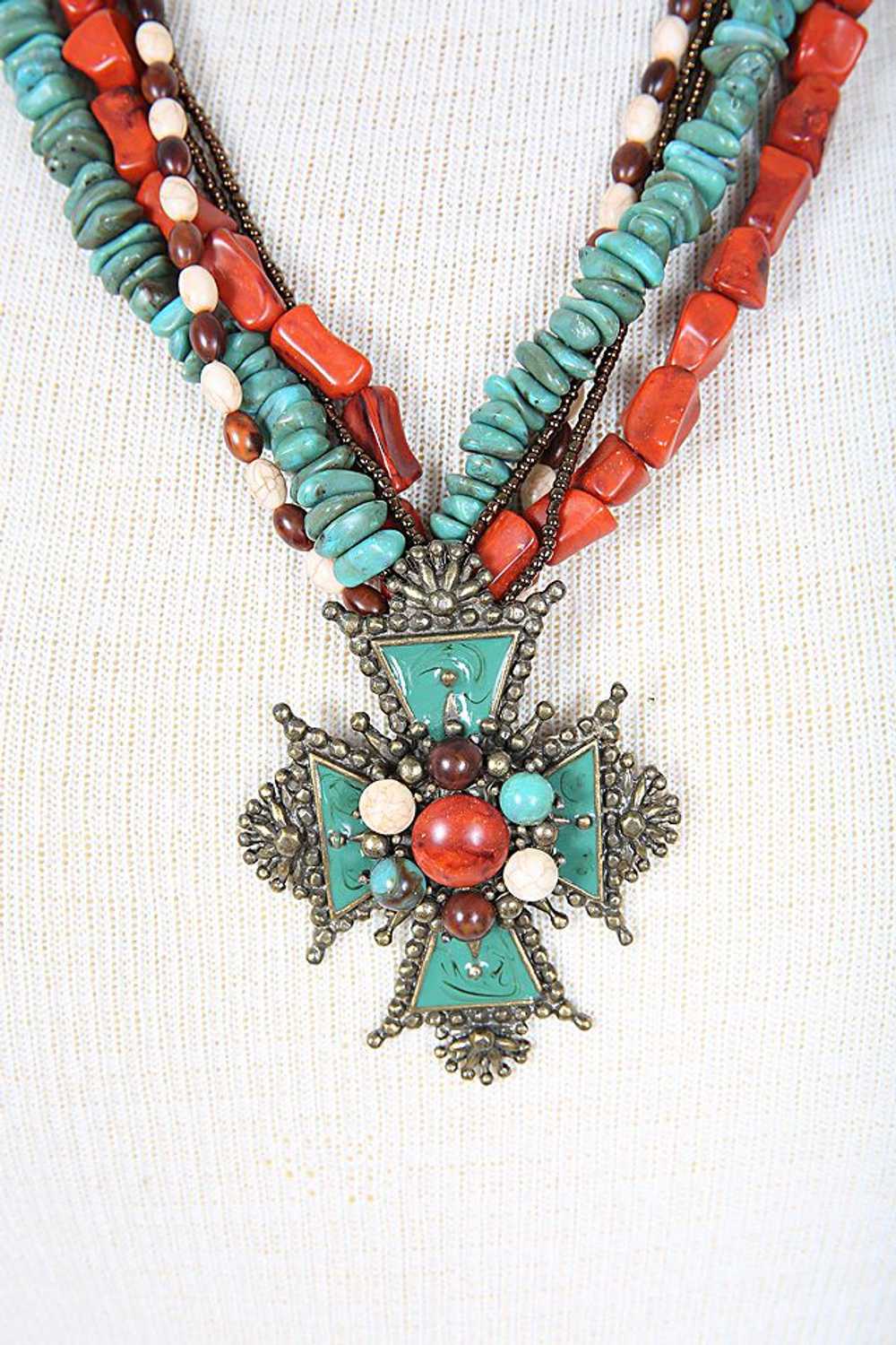 Multi Strand Costume Jewelry Necklace with Pendan… - image 3