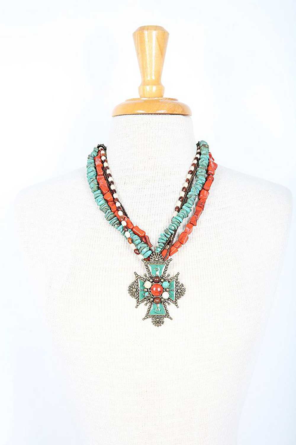 Multi Strand Costume Jewelry Necklace with Pendan… - image 4