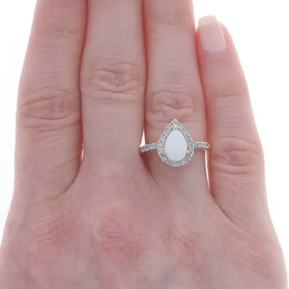 Yellow Gold Opal Diamond Halo Ring - 14k Pear Cab… - image 2