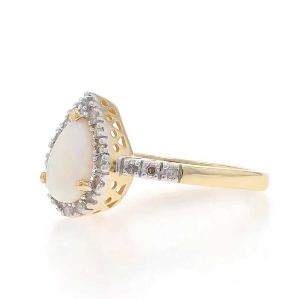Yellow Gold Opal Diamond Halo Ring - 14k Pear Cab… - image 3