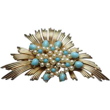 Vintage Marcel Boucher Brooch with Faux Pearls an… - image 1