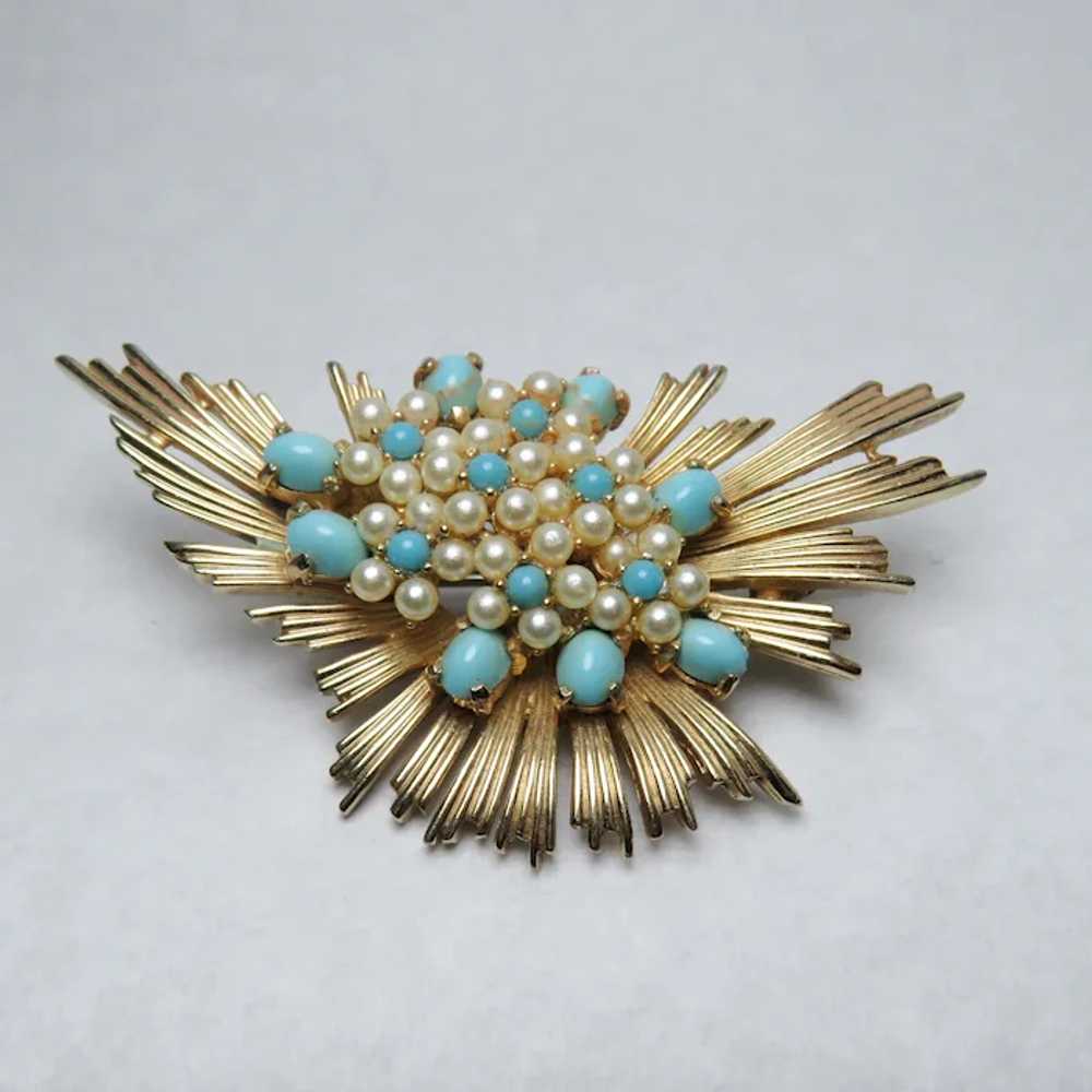 Vintage Marcel Boucher Brooch with Faux Pearls an… - image 2