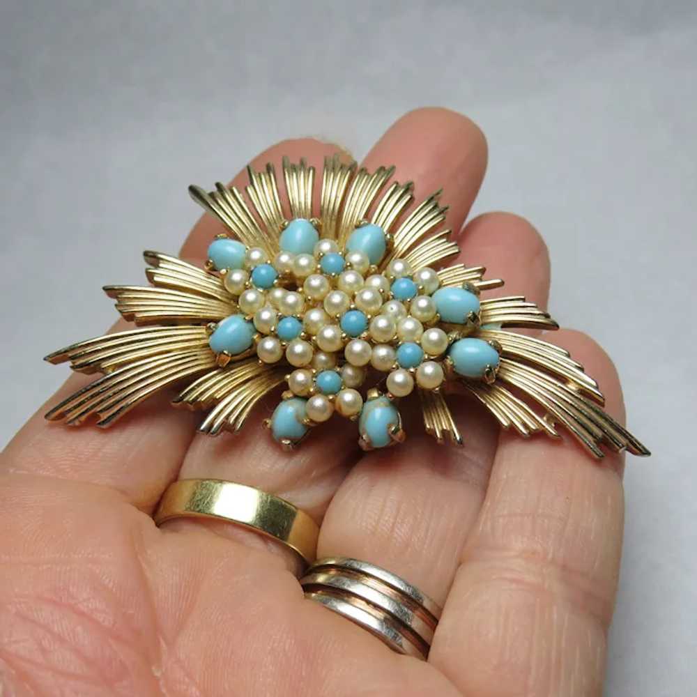 Vintage Marcel Boucher Brooch with Faux Pearls an… - image 3