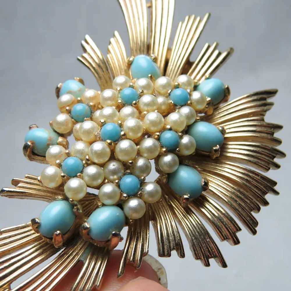 Vintage Marcel Boucher Brooch with Faux Pearls an… - image 4